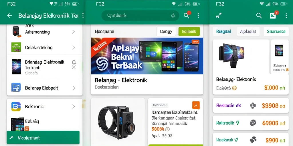 Tampilan antarmuka F32 untuk belanja elektronik yang menarik dan mudah dinavigasi.