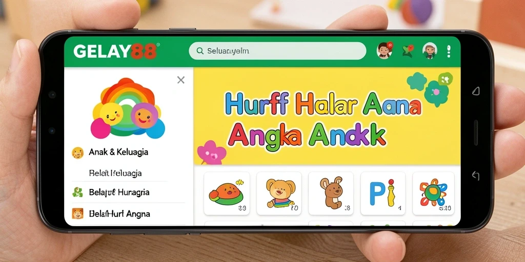 Tampilan antarmuka aplikasi belajar huruf dan angka yang interaktif.