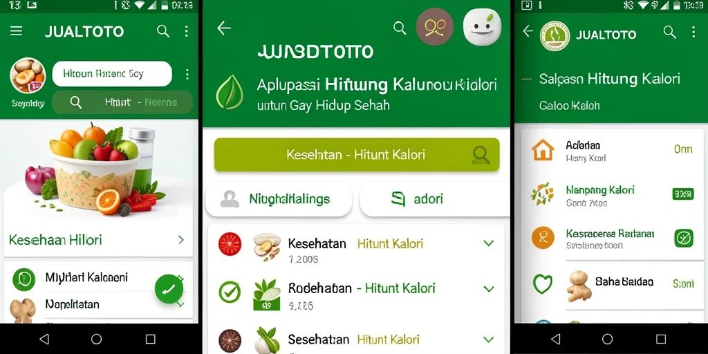 Screenshot aplikasi JUALTOTO menampilkan fitur Hitung Kalori yang ramah pengguna.
