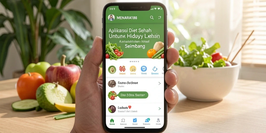 Antarmuka menarik aplikasi Diet Sehat MENARA188 yang memudahkan pengguna.