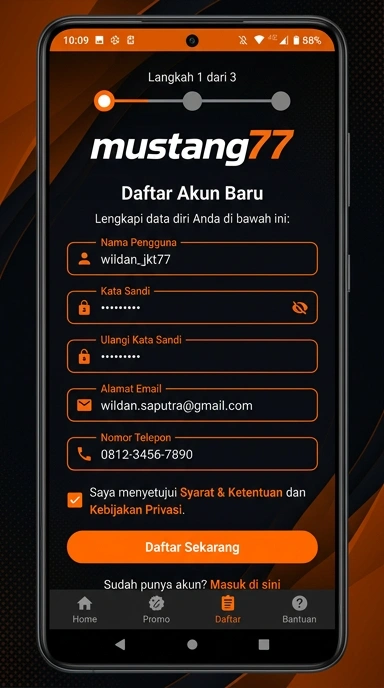 Panduan Registrasi Akun Baru mustang77 untuk Android